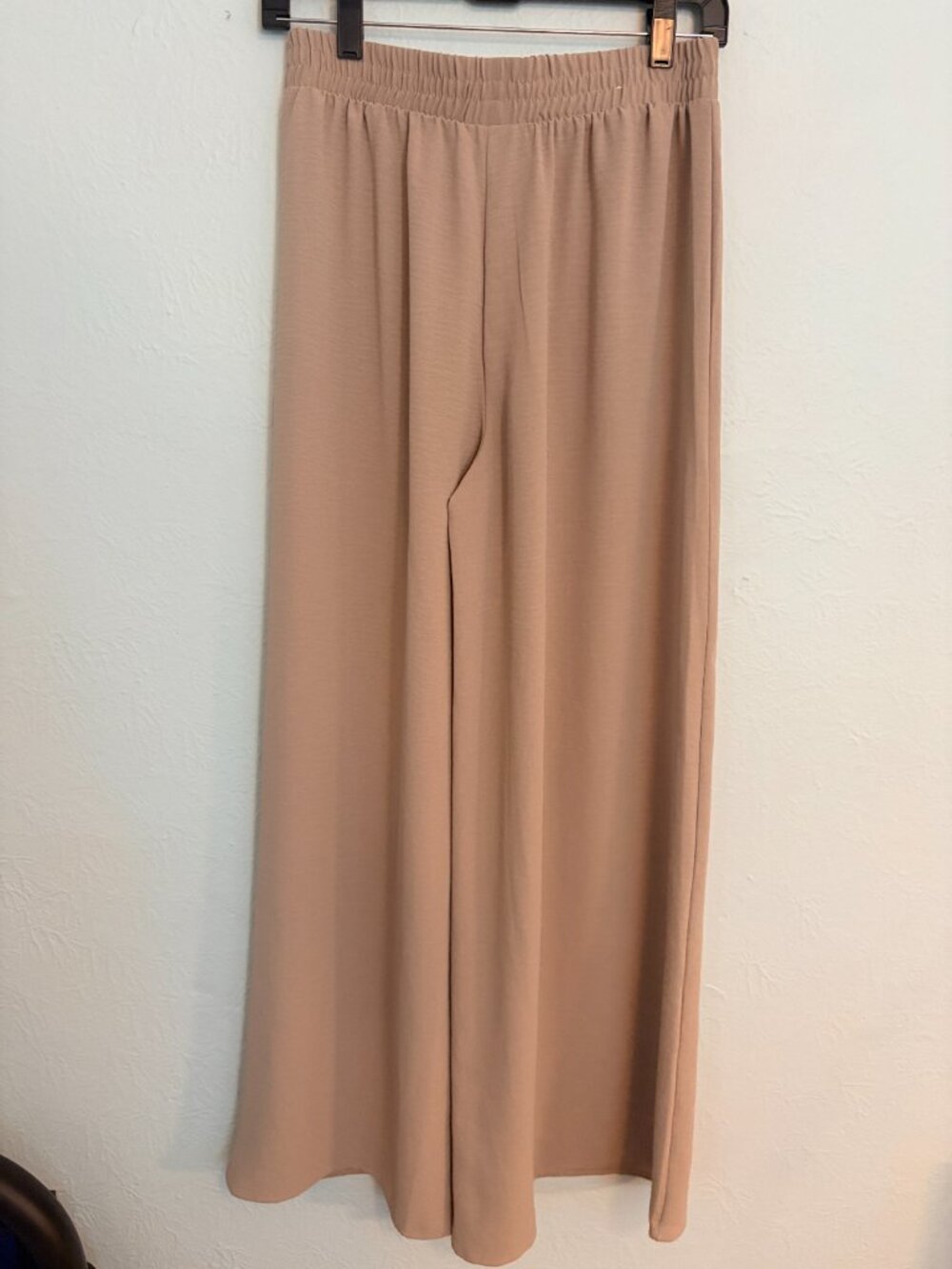 Zara Wide Leg Pants Womens M Taupe Beige Elastic Waist Flowy Vacation Resortwear - Picture 2 of 8